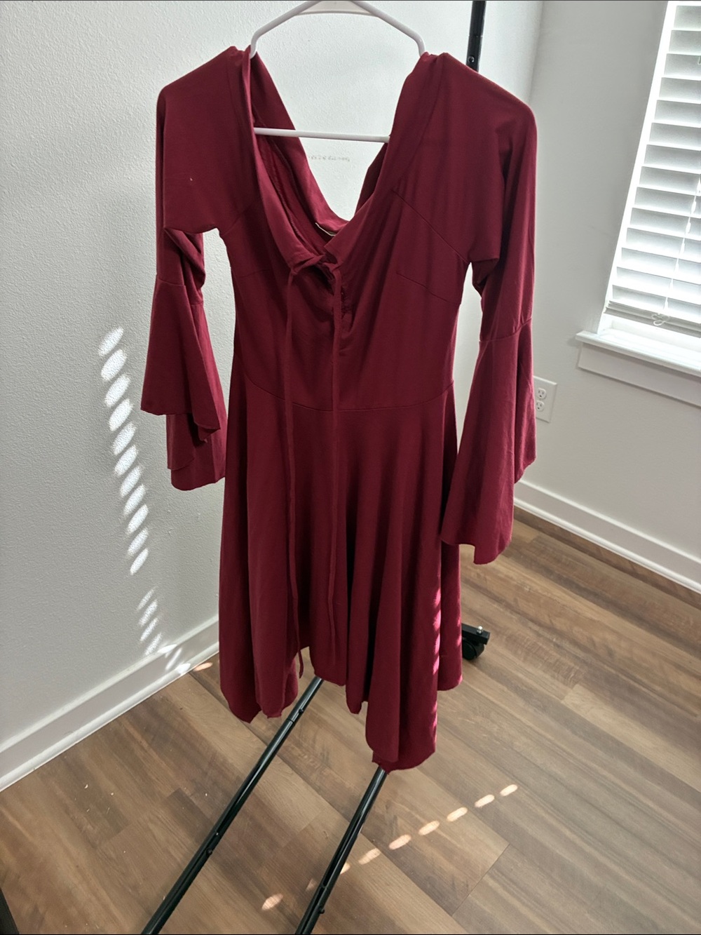 EARTHBOUND Deep Wine Long-Sleeve Flounce Dress